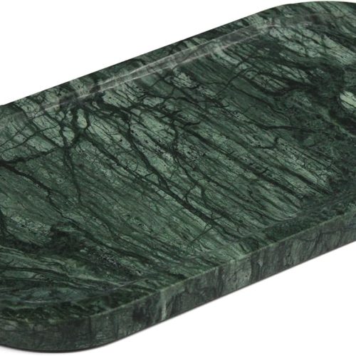 Real Natural Marble Tray for Bathroom, Luxury Indian Green Stone Vanity Tray, Decorative Oval Trays for Countertop Storage Organizer, Dresser, Kitchen, Home Decor, 11.8" x 6", Green