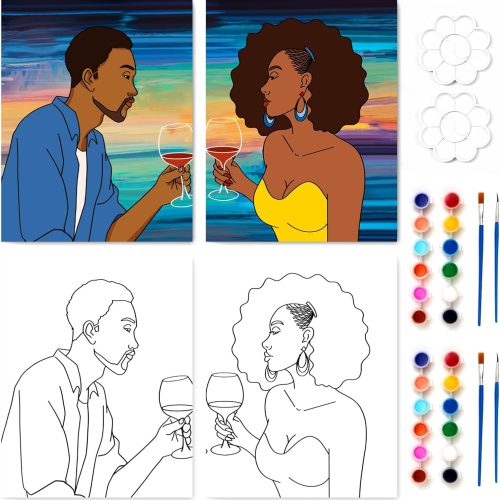 2 Pack Sip and Paint Kit Painting Kit Supplies Canvas Painting Art Painting Set Pre Drawn Canvas to Paint for Adults Couple's Date Night Party Valentine's Day Gift(8x10)