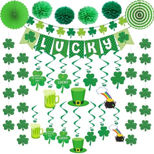 40ct St. Patrick's Day Decorations Kit, Hanging Swirls, Banner, Shamrock Garlands for St. Patrick's Day Decor, Saint Patrick's Day Party Favor