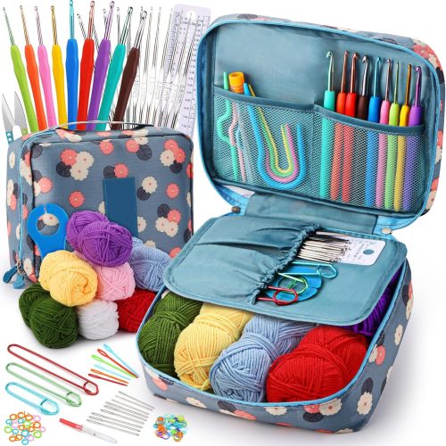Crochet Kit for Beginners, 102 PCS Crocheting Kit Beginner, Crochet Starter Set with Crochet Yarn for Adults (Blue)