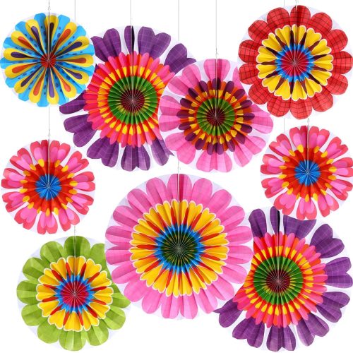 Flower Hanging Decorations Fall Paper Fans Classroom Ceiling Wall Decor Colorful Bloom Paper Fan for Wedding Birthday Birthday Party Supplies(9 Pcs,Spring Flower)