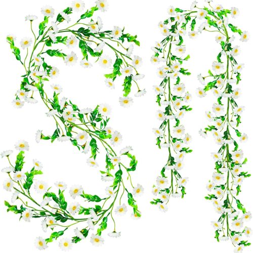 2 Pack Artificial Daisy Flowers Vine, 13.6 Ft Silky Artificial Garland with White Daisy and Vine Floral Garlands Decoration for Room Wall, Flower Themed Party, Wedding Supplies