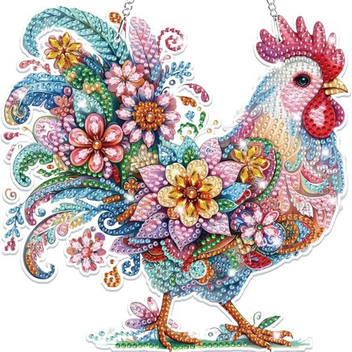 Chicken Hanging Diamond Art Painting Kits for Adults, 5D Special Shape Diamond Art Chicken Kits, Crystal Diamond Gem Art Suncatchers Painting Pendant for Home Wall Decor