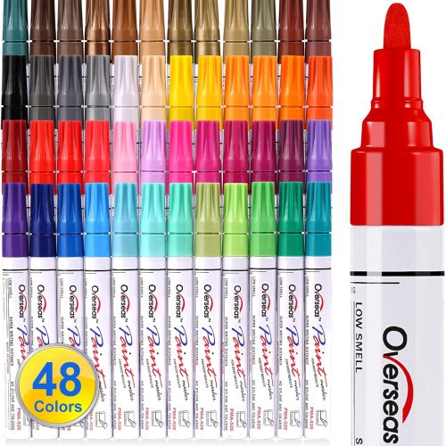 1 Paint Marker Pens - 48 Colors Permanent Oil Based Markers, Medium Tip, Quick Dry and Waterproof Assorted Color Paint Pen for Metal, Wood, Plastic, Rock, Stone, Canvas, Glass, Ceramics
