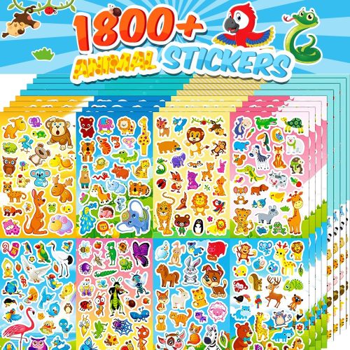 64 Sheets Stickers for Kids, 1800+pcs Animal Sticker, 16 Animal Themes Water Bottle Stickers, Scrapbooking Party Favors Classroom for Kids, Children, Teacher, Parent