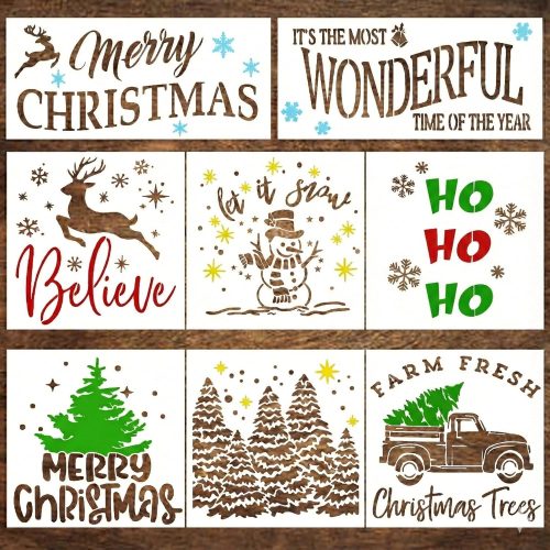 Christmas Stencils for Painting on Wood - Reusable Templates with a Merry Christmas and Believe Stencil - Large Holiday Stencils for Signs, Art & DIY Crafts