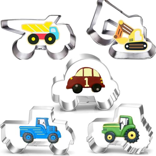 Construction Vehicles Cookie Cutters Set-5 Piece-Truck, Dump, Tractor, Car and Digger-Biscui Cookie Cutters Molds for Kids Party