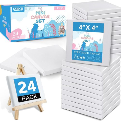 Mini Canvases for Painting,4x4In Canvas in Bulk 24Pack, 2/5In Profile Small Square Canvas, Blank Canvases are Great for School Projects and Kids Birthday Parties, Home Decor Project.