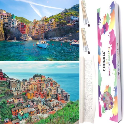 Paint by Numbers Kit for Adults Beginner,2 Pack Rolled Canvas Wall Art Painting by Numbers Kit Seaside Painting Decor Packaged in a Nice Box,12x16inch(155-156)