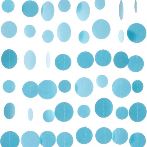 Light Blue Paper Garland Circle Dot Streamer Party Banner Backdrop Hanging Decorations, 20 Feet in Total