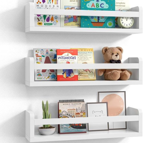 1 Floating Wall Nursery Book Shelves for Bedrooms Kids 16.5 Inch White Wooden Baby Book Shelf for Kids Rooms Set of 3 Nursery Shelves for Wall Mounted Toddler Bookshelf for Kids Wall