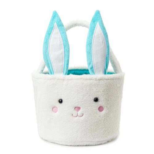 Plush Bunny Basket for Easter Fluffy Easter with with Bunny Ears , Easter Egg Hunts Decorations Candy Gifts Storage (Blue White)