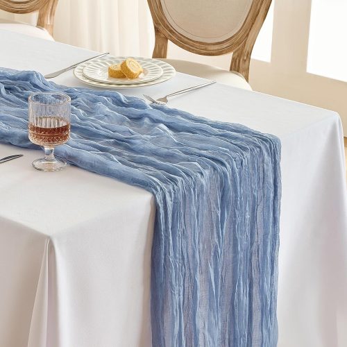 1 Pack Cheesecloth Table Runner -10FT Dusty Blue Boho Gauze Cheese Cloth Table Runner 120 Inches Long Rustic Sheer Fabric Centerpieces for Wedding Birthday Party Bridal Baby Shower Decorations