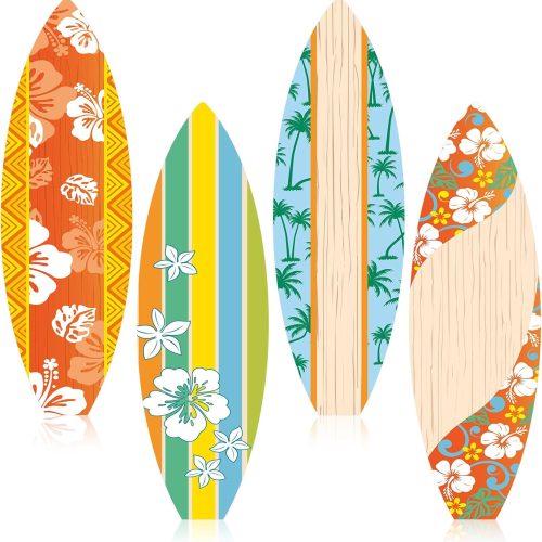 4 Pcs Paper Summer Giant Surfboards Bulletin Board Wall Decor Display Set 47 x 13 Inch Surfing Bulletin Board Cutouts Tropical Graphics Surfboard Sign for School Classroom Surf Party(Hawaii)