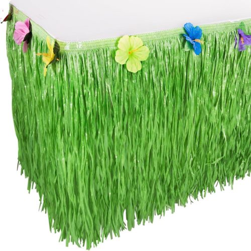 Luau Grass Table Skirt Natural Hawaiian Table Skirt Tropical Party Decorations 9 Feet x 29.5 Inch (Green)