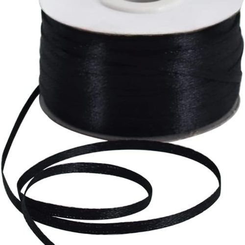 1/8 Inch x 200 Yards Black Thin Solid Satin Ribbon Giant Spool Double Face Ribbons for Crafts Hanging Tags Invitation Card Balloons Bouquet Hair Gift Wrapping Party Decoration,Halloween
