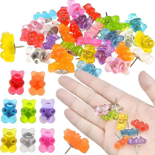 25pcs Cute Little Bear Push Pins - Fun Colorful Bears Thumbtacks for Bulletin Board, Cork Board, Office & School - Adorable Decorative Drawing Pins for DIY, Memo Board & Wall Art.