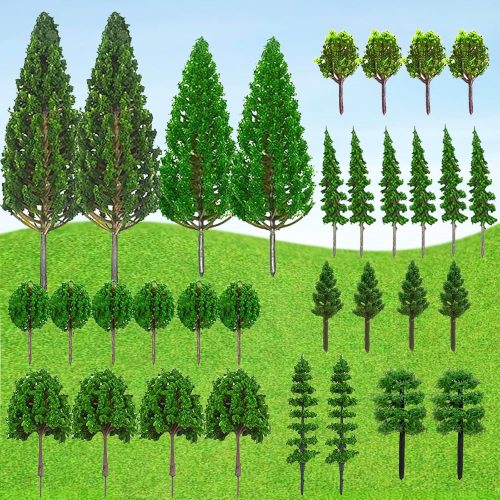 1 32PCS Model Trees Mixed Miniature Trees Model Tree Train Trees Railroad Scenery Diorama Tree Architecture Trees Fake Trees for Building Model DIY Crafts Diorama Scenery Landscape, Natural Green