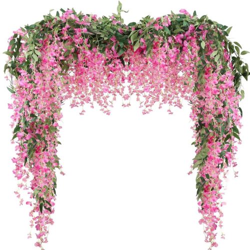 3Pcs 7.2Ft/Piece Artificial Flowers Wisteria Garland Artificial Wisteria Vine Hanging Flower Greenery Garland for Home Garden Outdoor Wedding Arch Floral Decor (Fuchsia)