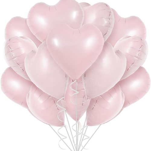 30Pcs 18 Inch Baby Pink Heart Balloons Pastel Pink Heart Shape Foil Mylar Balloons Decoration for Birthday Valentine's Day Wedding Bridal Shower Anniversary Engagement Party Supplies