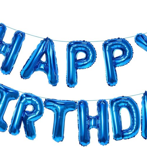 Blue Happy Birthday Balloon Banner, 16 Inch Foil Mylar Happy Birthday Balloons Letters, Reusable Happy Birthday Sign, Blue Birthday Decorations for Women, Men, Boys and Girls