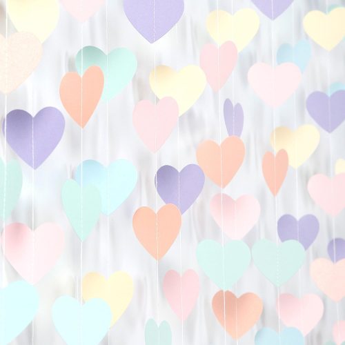1 Pastel Rainbow Birthday Party-Decorations Streamers - 52FT Yellow Blue Mint Pink Purple Hanging Heart Garland Banner,Valentines Baby Bridal Shower Bachelorette Engagement Backdrop Decor Hugtmr