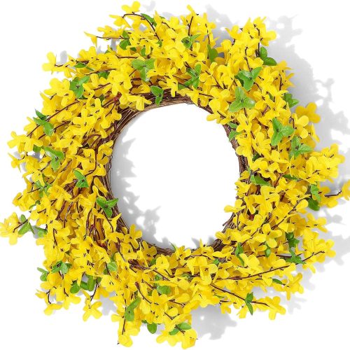 Forsythia Wreath for Front Door 18 Inch Yellow Spring Summer Artificial Handcrafted Wreath Farmhouse Rustic Decor Seasonal Accent for Porch Rooms