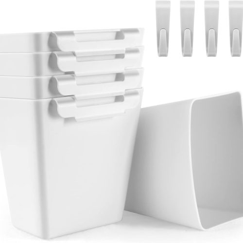 5 Pack Hanging Cup Holders, Multipurpose Rolling Cart Accessories Utility Cart Accessories For Art Craft Supplies, Space Saving Hanging Storage Basket Pencil Holder Makeup Organizers (White)