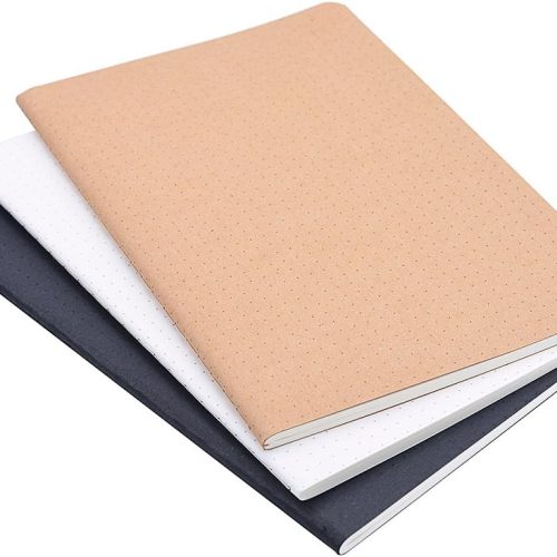 Set of 3 A5 Dotted Notebook/Travel Journal - 5.5 x 8.25 Dot Grid Paper for Bullet Notes Journaling, Total 120 Sheets/240 Pages, Black/White/Kraft Brown Cover