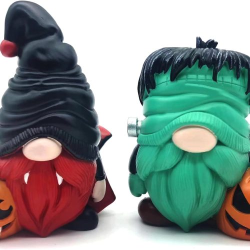 2 PCS Halloween Gnomes Decorations, Fall Table Decor Resin Figurines with Pumpkin for Home Office Indoor Gifts
