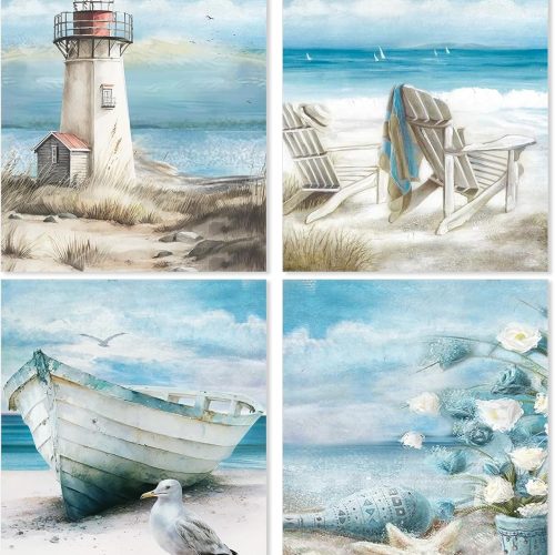 4 Pcs Diamond Art Kits DIY Painting for Adult Aesthetic Wall Diamond Crafts Aesthetic Room Decor Cute Painting Pictures 5d Craft Wall Decor for Home 10 x 11.8''(Beach)