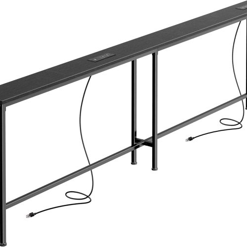 79 Inch Sofa Table with 2 Power Outlets and USB-C Ports, 5.9 Inch Narrow Console Table with Storage, Long Entryway Hallway Couch Table Behind Sofa, Small Spaces, Living Room, Black
