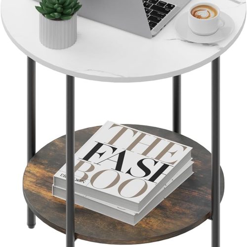 End Tables Living Room - Sturdy SideTable with Metal Frame, Modern Small Sofa & Bedside Table,Multi-Functional Round Coffee Table for Bedroom, Balcony, Sofa, Gym,Office