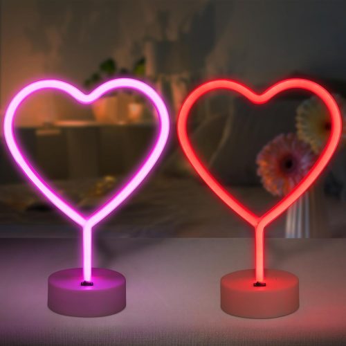 1 Valentines Day Decorations, 2 Pack Heart Neon Signs, LED Pink Lights Battery Operated or USB Powered, Neon Lights Heart Decor for Valentine's Day Gifts, Wedding, Party, Pink Room Decor