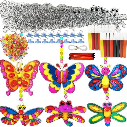 30 Sets Butterfly Suncatchers Crafts Kit Dragonfly Suncatcher DIY Window Paint Art Suncatcher Kits for Spring Summer Easter Party Activities Art Project Party Favors