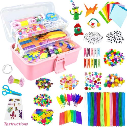 Arts and Crafts Supplies for Kids DIY Craft Kits Art Supplies Materials Kids Crafts Set with Pipe Cleaners Craft Box Preschool Homeschool Toys Gift for Boys and Girls Age 4 5 6 7 8