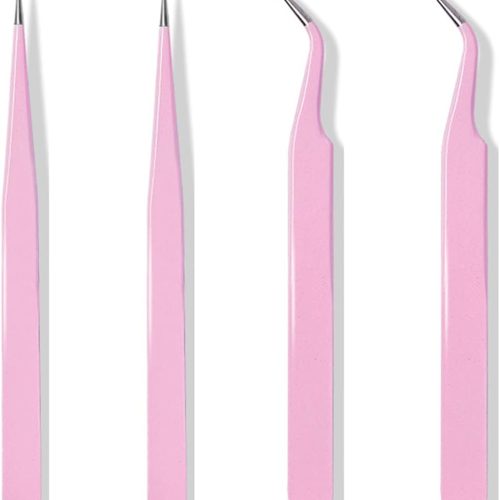 1 4PCS Precision Tweezers Set, Diamond Painting Tools, Lash Tweezer,Anti-Static Stainless Steel Curved & Point Tip Tweezers, for Nail Art, Electronics, Laboratory Work, Craft, Soldering, DIY