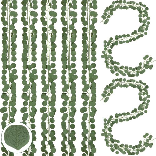 8Pcs Artificial Eucalyptus Garland Greenery Leaves Silk Vines Silver Dollar Leaves Faux Leaf Plants for Wedding Wall Table Party Home Fireplace Bedroom Decor