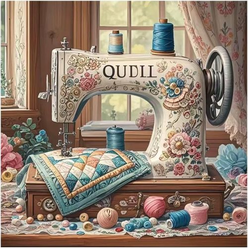 Sewing Machine Diamond Art Painting Kits for Adults, Flower Diamond Dots Kits for Beginners, 5D DIY Round Full Drill Diamond Gem Art Craft for Home Decor Gift 12x12inch