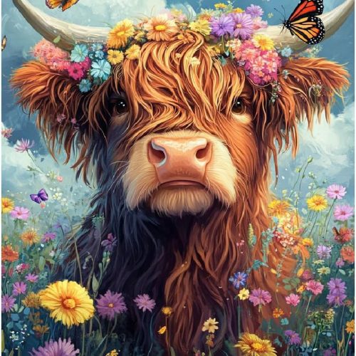 1 Highland Cow Paint by Numbers Kit for Adults,Cow Painting by Numbers,DIY Acrylic Paint Kit for Adults Without Frame,Easy Adult Paint by Number Kits on Canvas for Decor 16x20inch