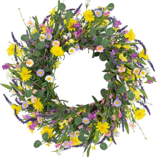 Spring Decorations for Home 22" Spring Wreath Artificial Summer Wreaths with Eucalyptus Leaf Lavender and Daisy for Easter Indoor Outdoor Home Festival Celebrations