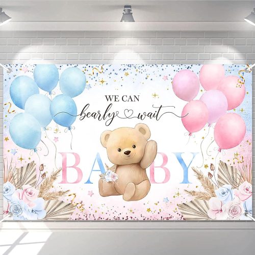 Boho Bear Gender Reveal Backdrop Banner Boho Floral We Can Bearly Wait Gender Reveal Decorations Pampas Grass He or She Baby Shower Party Decor (6x3.6ft)