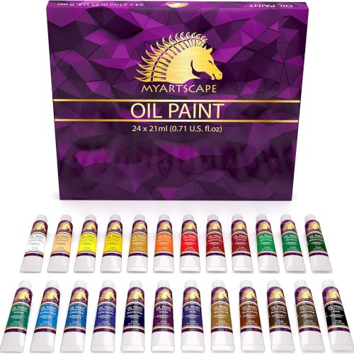 1 Oil Paint Set - 24 x 21ml Tubes - Artist Quality - Rich Vivid Oil-based Colors - Lightfast - Heavy Body - Great Saturation - Glossy Finish - Professional Painting SuppliesAbout this item EXCELLENT COLOR PALETTE OIL PAINT SET: This art set includes 24 vibrant and rich oil paints that deliver professional results on canvas, pads, boards, panels, or paper, making it perfect for all oil painting supplies AFFORDABLE ART SUPPLIES: Our 21ml oil-based paint tubes provide 75% more paint than standard 12ml tubes, offering great value for artists and those who love arts and crafts supplies TOP CLASS ARTIST-GRADE QUALITY: Create stunning oil paintings with this oil paint set, featuring high-sheen finishes and oil paints for canvas painting that inspire creative expression INCREDIBLE LIGHTFAST COLORS: Formulated with premium pigments, these oil paints provide fadeproof, vivid colors that last, making them essential art paints for artists at any level