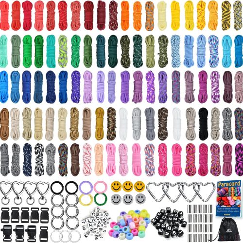 50 Colors Paracord Combo Kit with Instruction - Multifunction Parachute Cord with 28 Paracord Accessories for Making Paracord Bracelets, Lanyards, Dog Collars