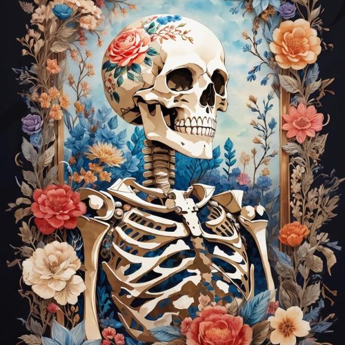 Skull Flower Diamond Painting Kits for Adults DIY Skull Skeleton Diamond Art Kits Full Round Drill 5D Full Drill Crystal Rhinestone Gem Art Craft Home Wall Decor 12 x 16 Inch