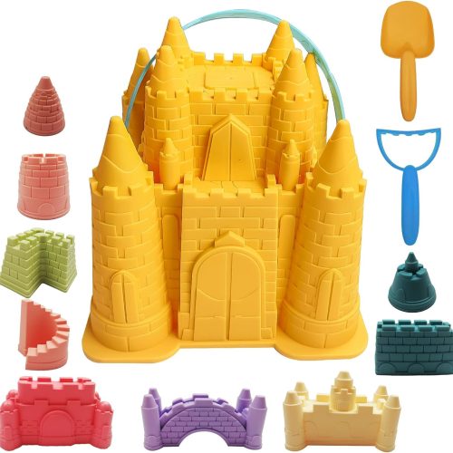 Beach and Sand Castle Kit, 12 PCS Sand Toys for Kids Outdoor with Sand Castle Bucket, Molds, Rake and Shovel, Great Toys for Beach
