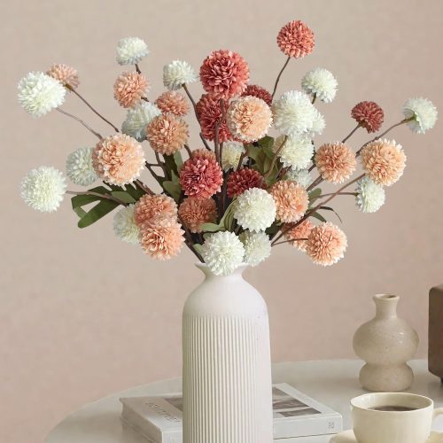 10 Pcs Fake Flowers, Artificial Mums With Long Stems, Faux Pompon Mums Floral Arrangement, 3 Mixed Colors Plastic Flowers Silk Dried Flowers Home Decor, Fall Decorations For Home Vase(No Vase)