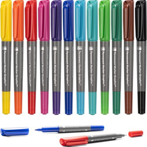 Dual Tip Permanent Markers - 12 Fine & Ultra Fine Point Permanent Markers for Artists and Everyday Use - Alcohol Based Markers for Paper, Books, Glass, Metal, Wood and Plastic