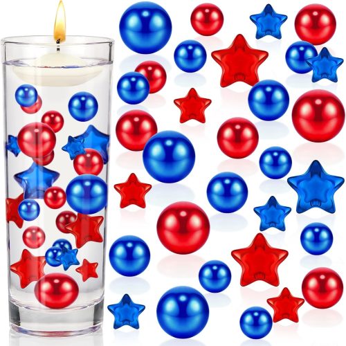 156 Pcs Red White Blue Filler Beads for Vase Candles Centerpiece Ornaments for Veterans Day Independence Memorial Day Party Festival Home Table Decor