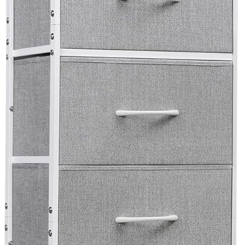 Fabric Dresser, 5-Drawer Tall Dressers for Bedroom, Storage Dresser Organizer with Fabric Bins, Wood Top, Sturdy Steel Frame, Chest of Drawers for Closet, Hallway, Light Grey
